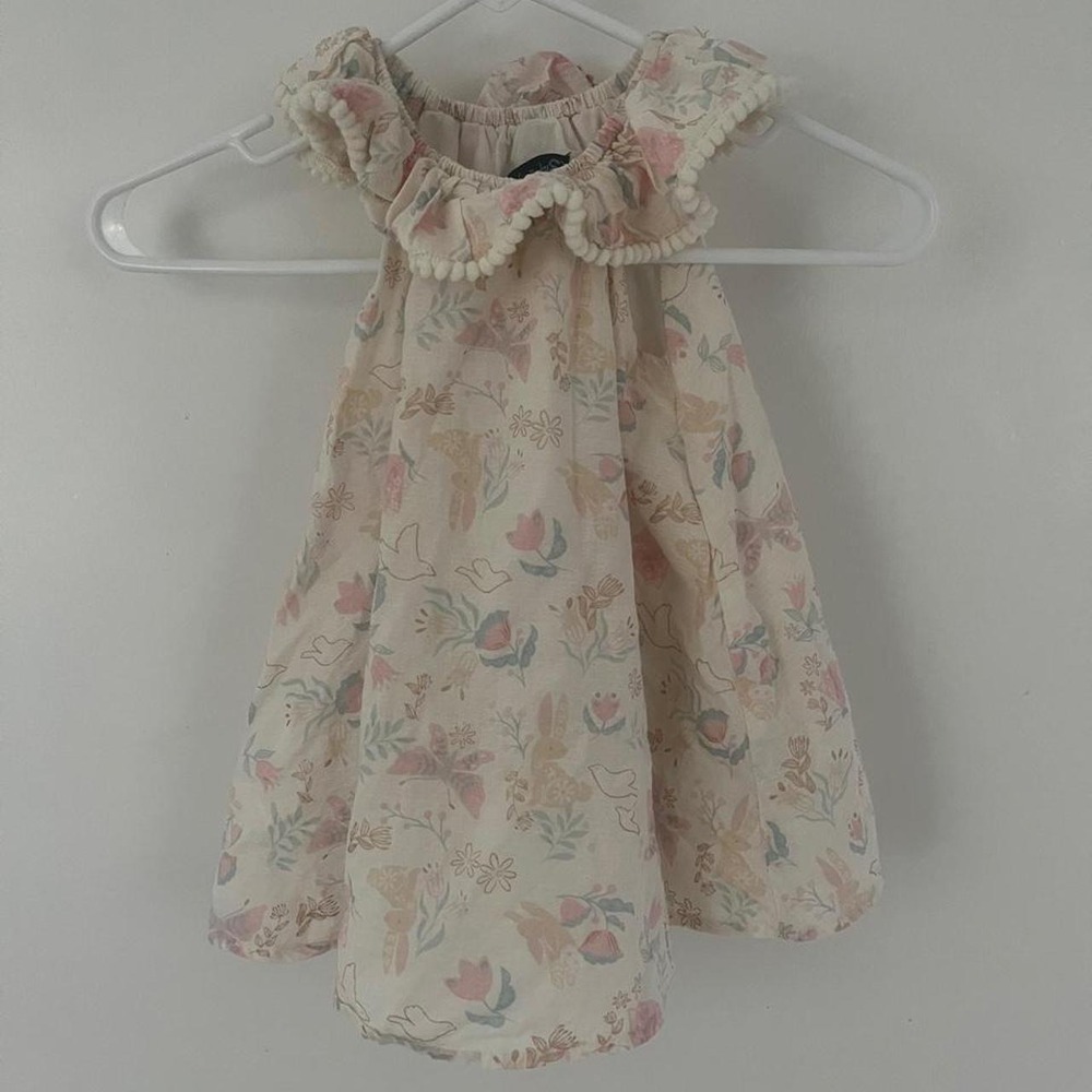 Easter spring baby 18 months dress with pink, blue, and green floral doves